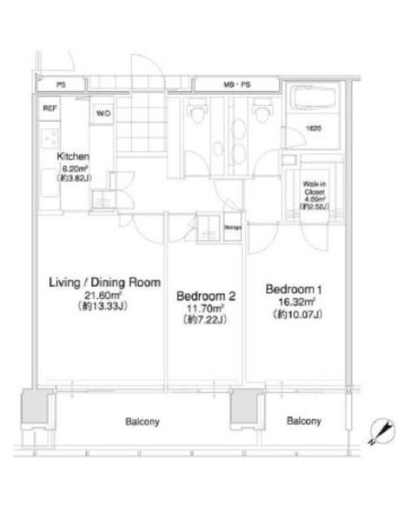 2LDKの間取りの画像