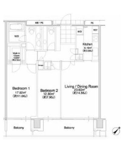 2LDKの間取りの画像