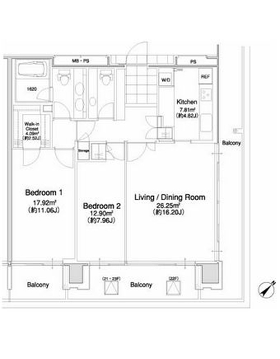 2LDKの間取りの画像